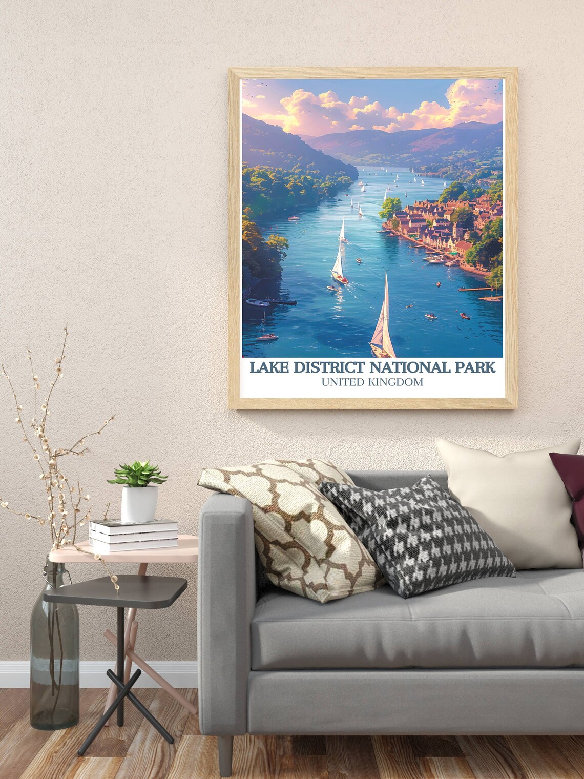 Lake District National Park UK Sailboats Lake Village Poster - Image 2
