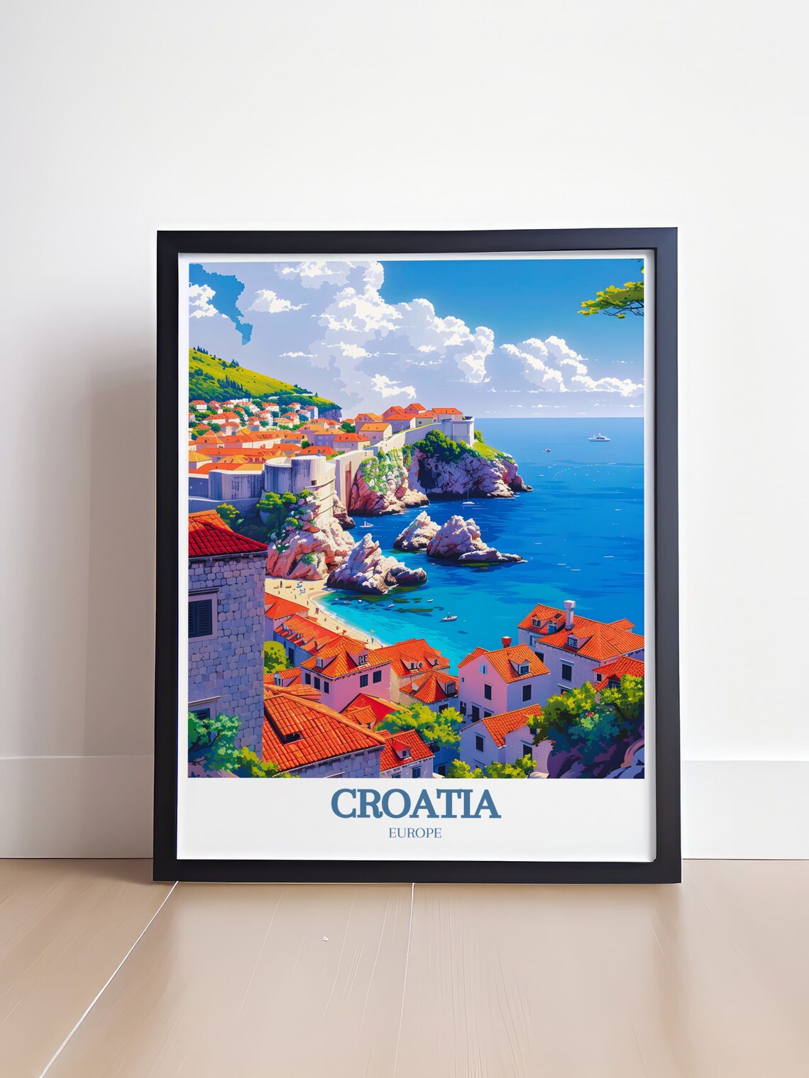 Croatia Europe Turquoise Bay Rocky Coast Old Town View Poster - Image 4
