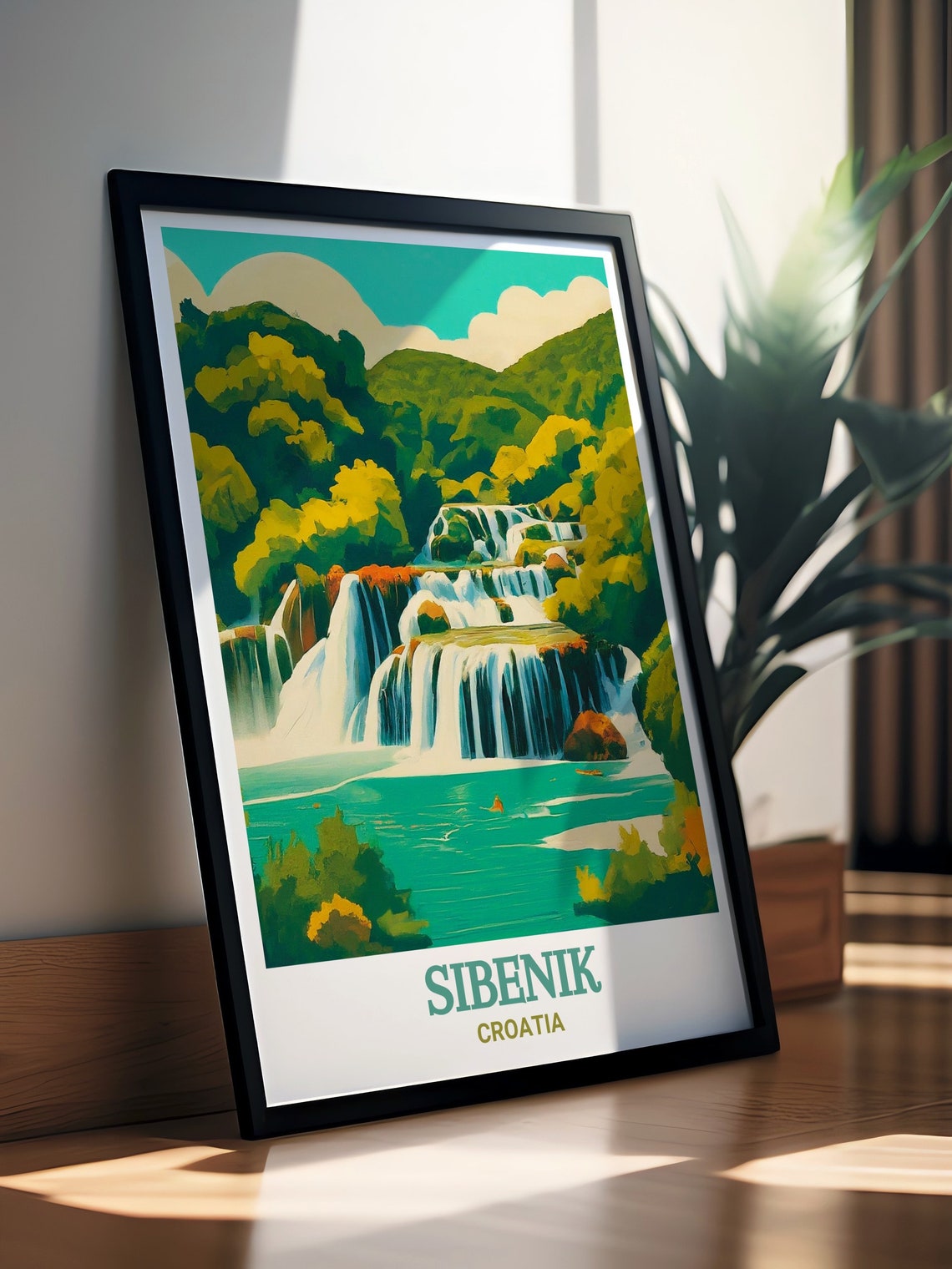 Sibenik Croatia Cascading Waterfalls Vintage Style Travel Poster - Image 2