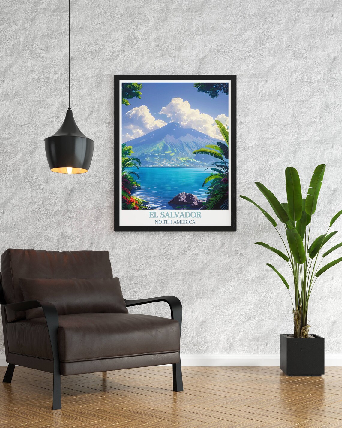 El Salvador Volcano Rising Over a Tropical Lake Landscape Poster - Image 2