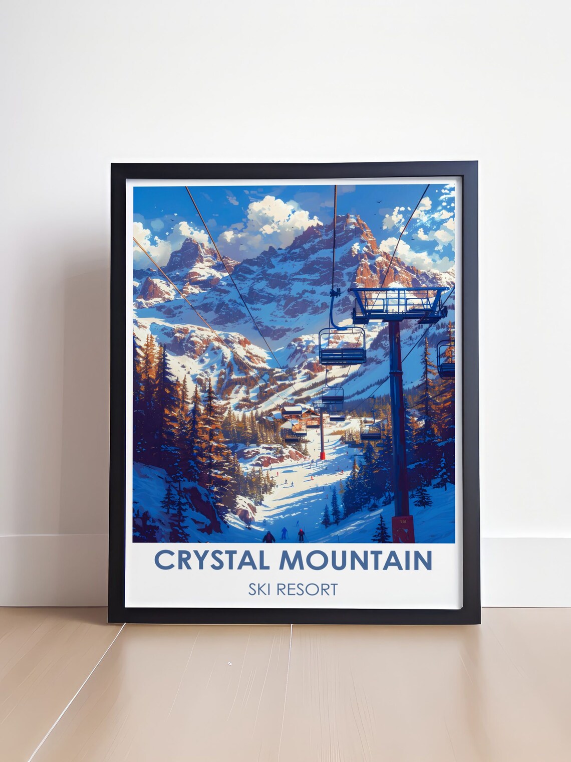Crystal Mountain Ski Resort Chairlift Over Powder Slopes Poster - Image 4