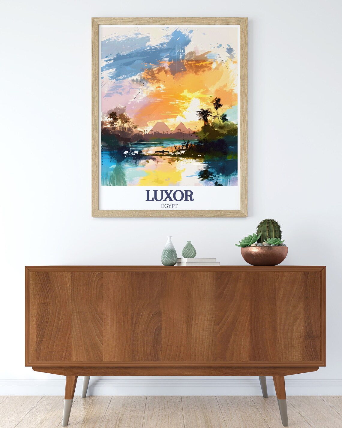 Luxor Egypt Giza Pyramids Nile Watercolor Sunrise Art Travel Poster - Image 2