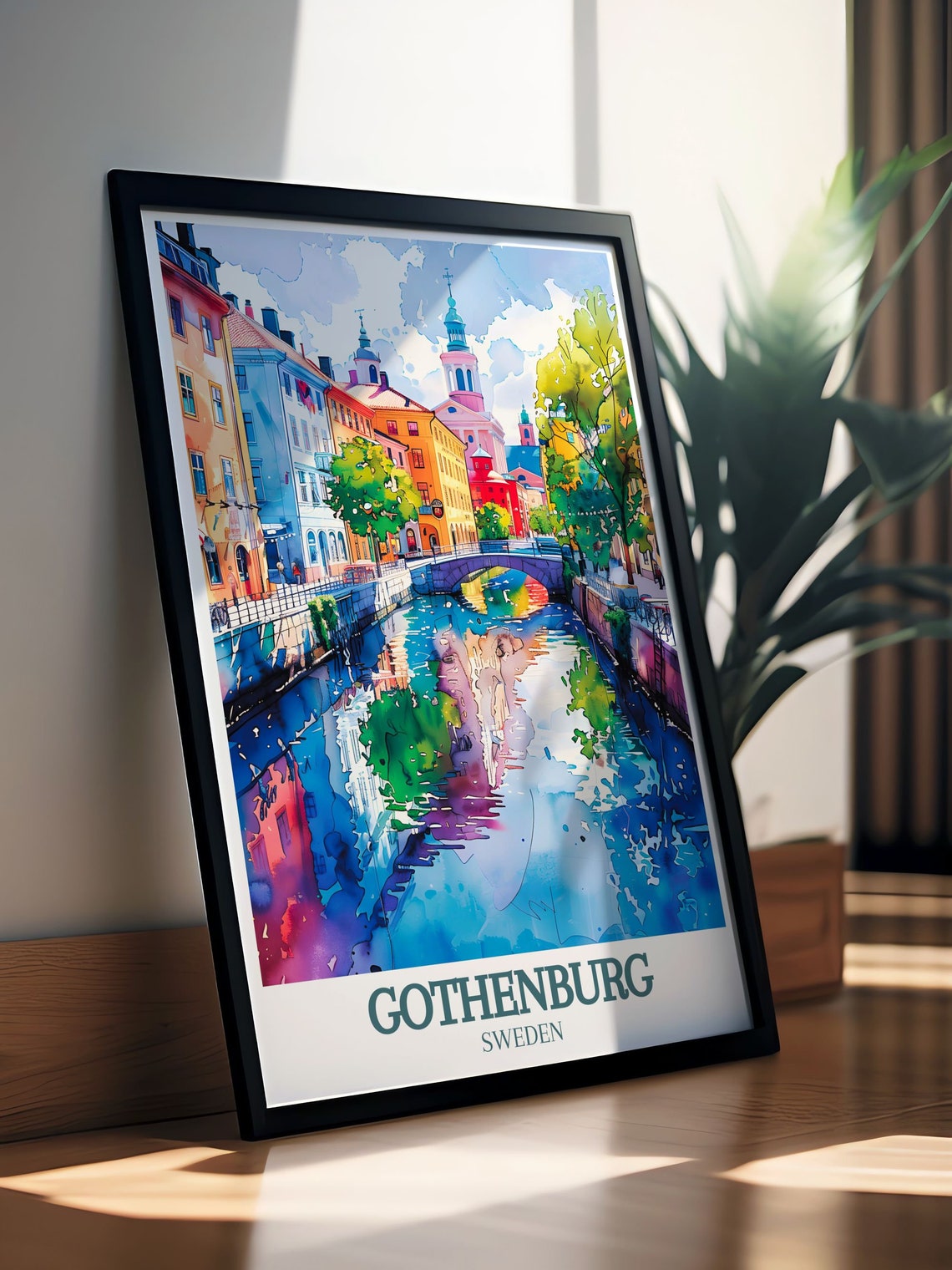 Gothenburg Sweden Watercolor Canal and Old Town Travel Poster - Image 2