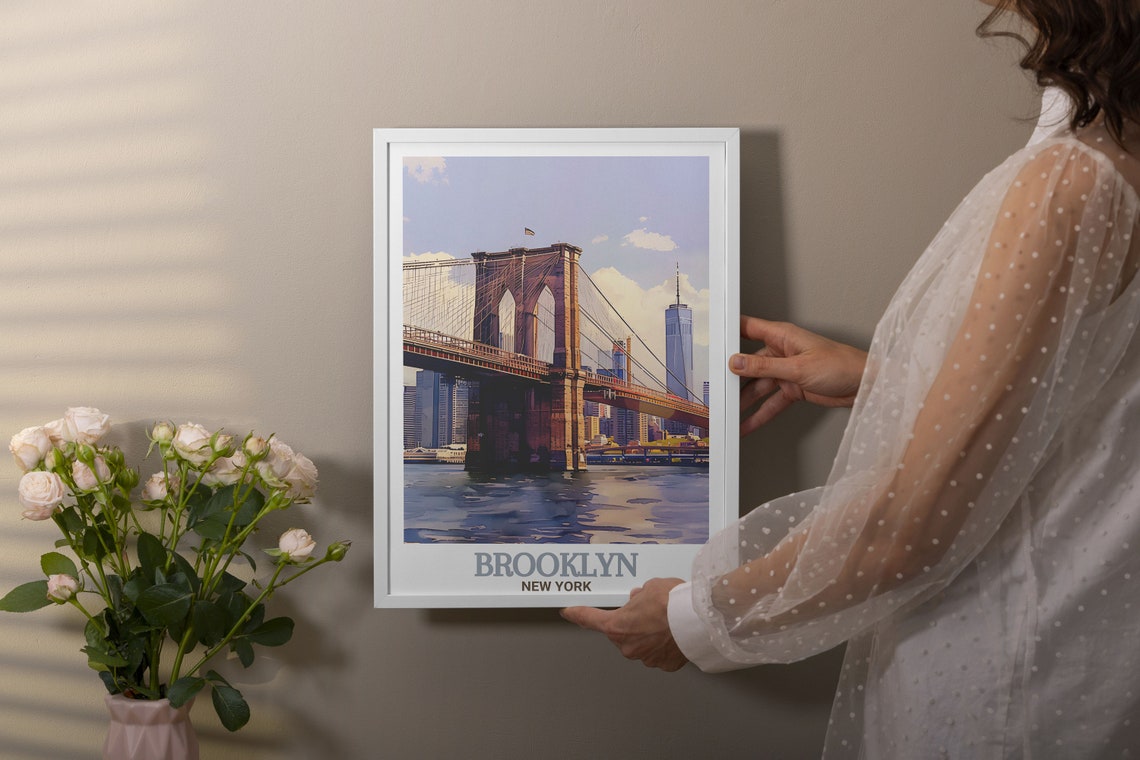 Brooklyn Bridge Over East River New York City Skyline Travel Poster - Image 2