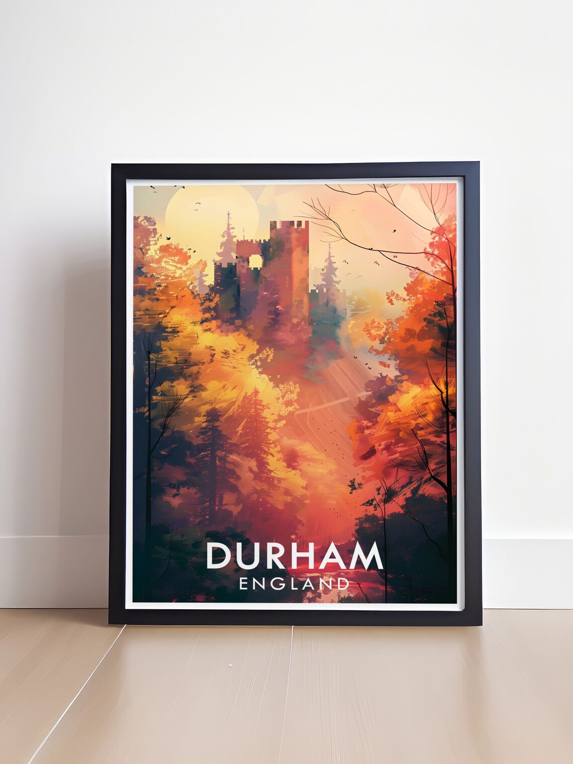 Durham England Autumn Sunset View of the Castle in the Forest Poster - Image 4