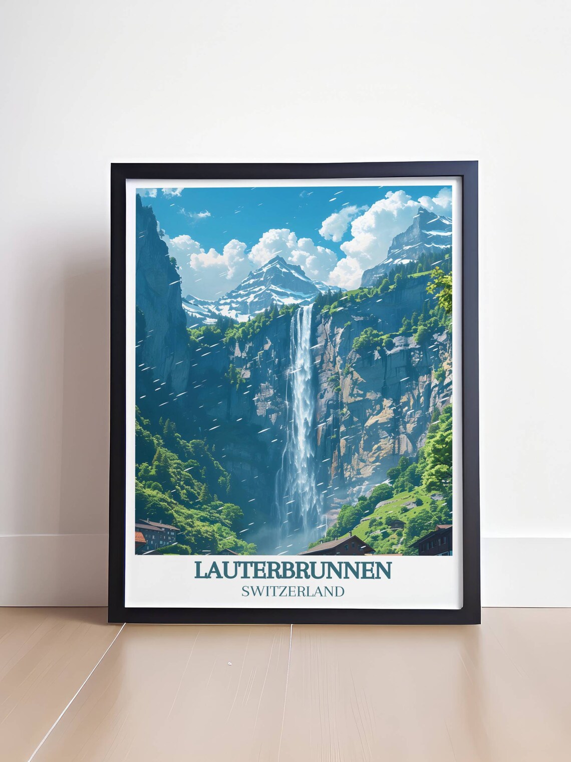 Lauterbrunnen Switzerland Staubbach Falls Cliff Village Poster - Image 4