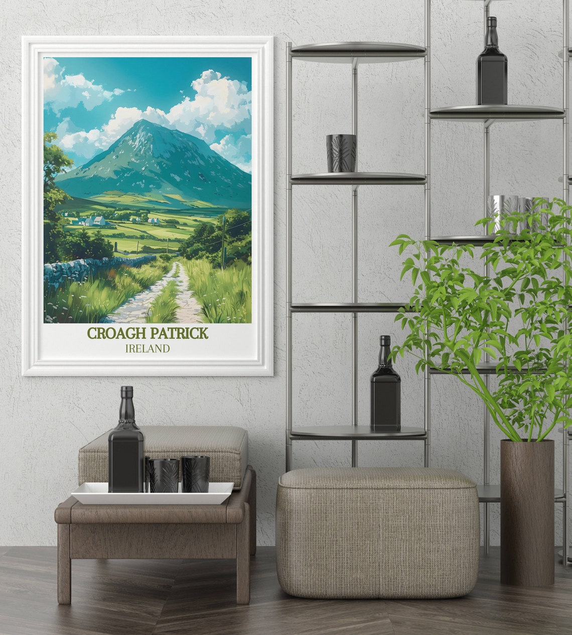 Croagh Patrick Ireland Lush Green Valley and Country Lane Poster - Image 2