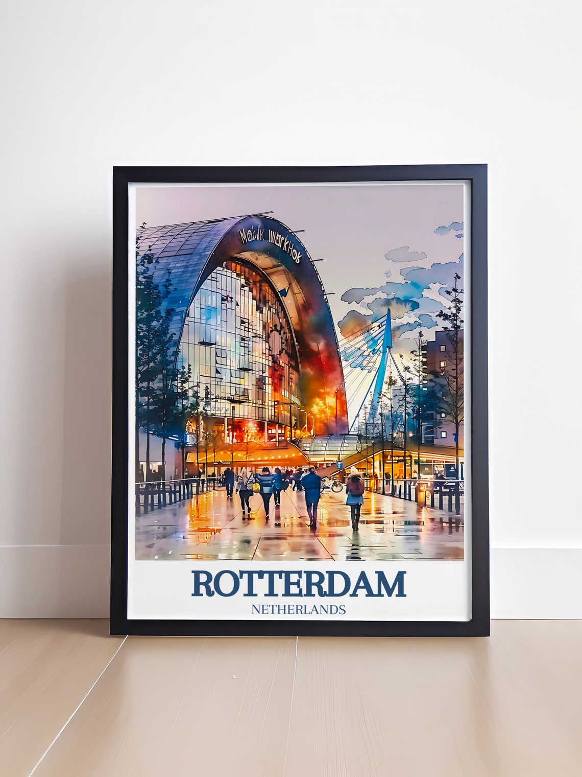 Rotterdam Markthal And Erasmus Bridge Illuminated Dusk Poster - Image 4