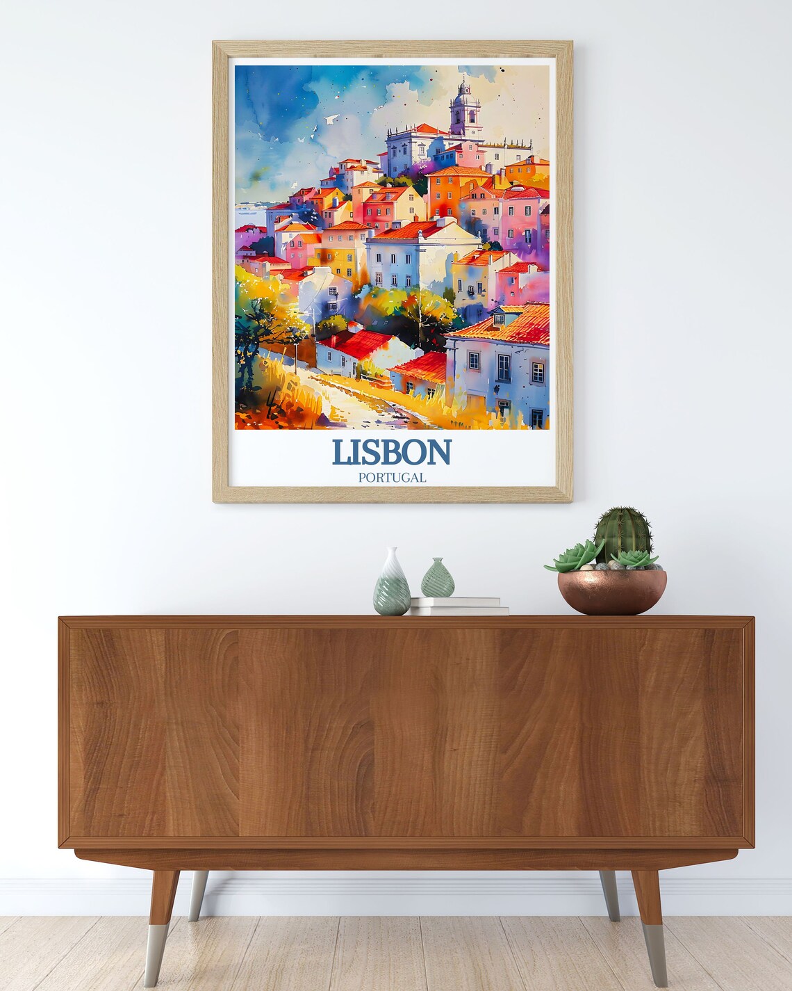 Lisbon Portugal Alfama District Colorful Watercolor Travel Print - Image 3