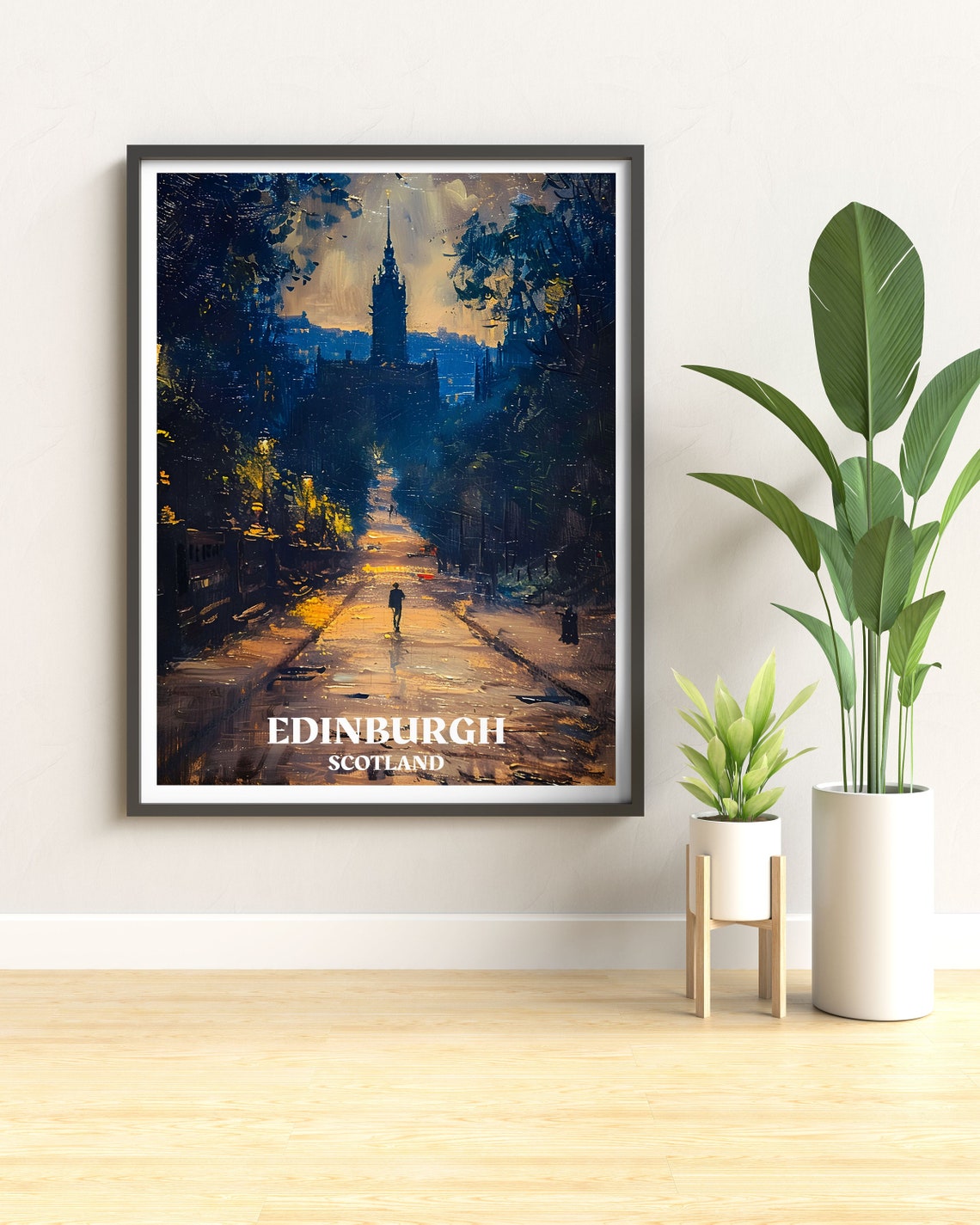 Edinburgh Rainy Night Street Clock Tower Scotland City Poster - Image 3