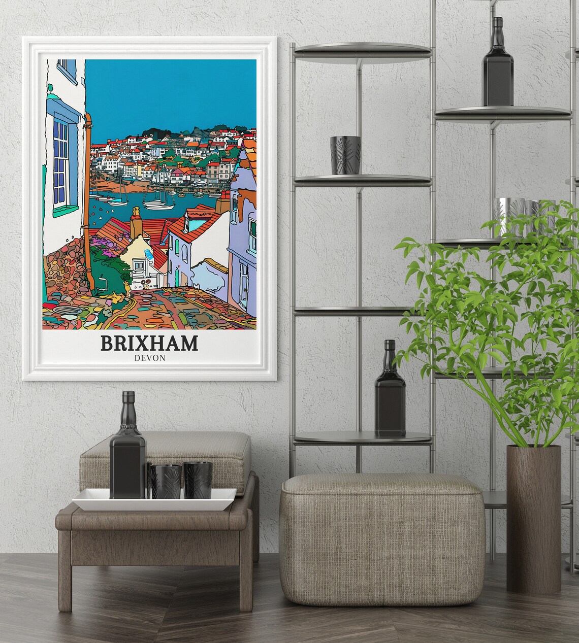 Brixham Devon Harbour Pop Art Sailboats England Travel Poster - Image 3