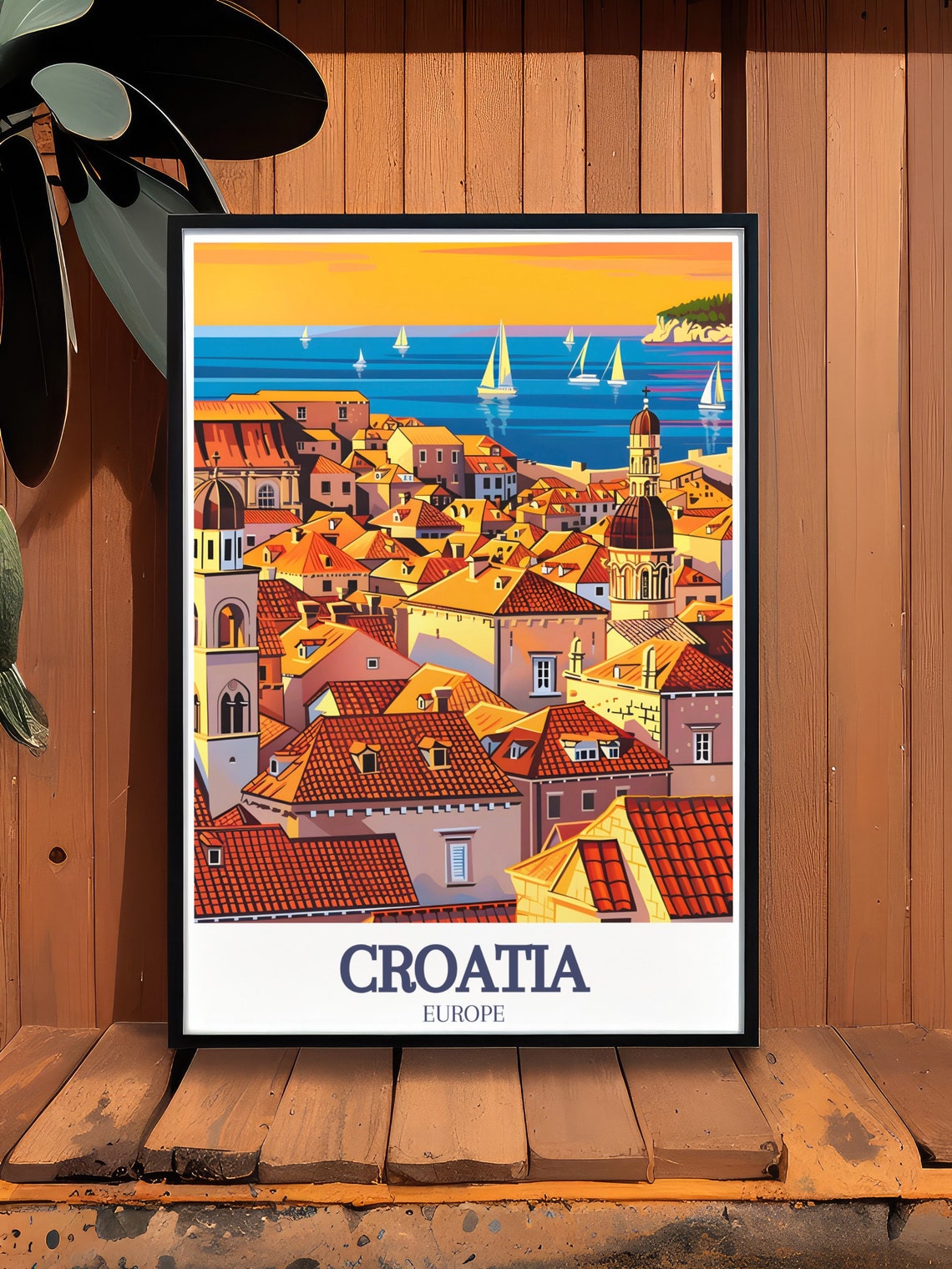 Dubrovnik Terracotta Rooftops Croatia Sunset Sails Travel Poster - Image 2