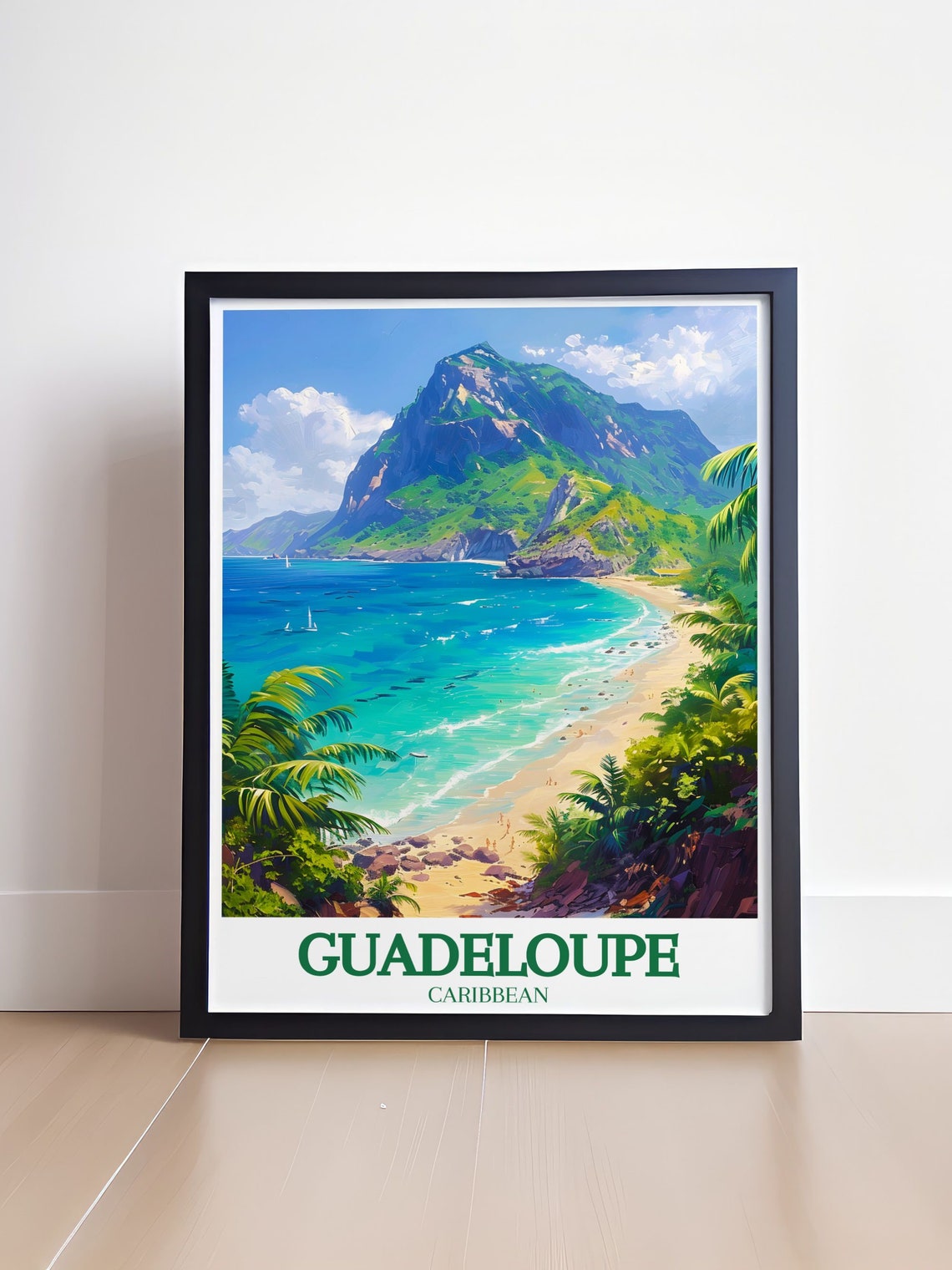 Guadeloupe Caribbean Volcano Beach Day Sailboats Travel Poster - Image 4