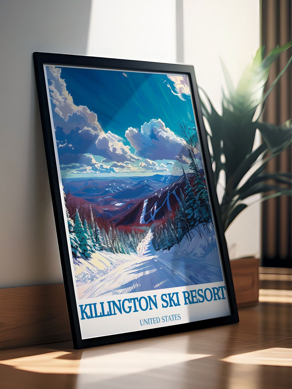 Killington Ski Resort Winding Forest Trail Snow Day Scene Poster - Image 2