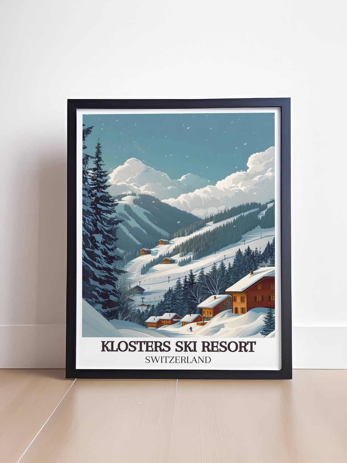 Klosters Ski Resort Snowy Alpine Slopes and Chalets Switzerland Poster - Image 4