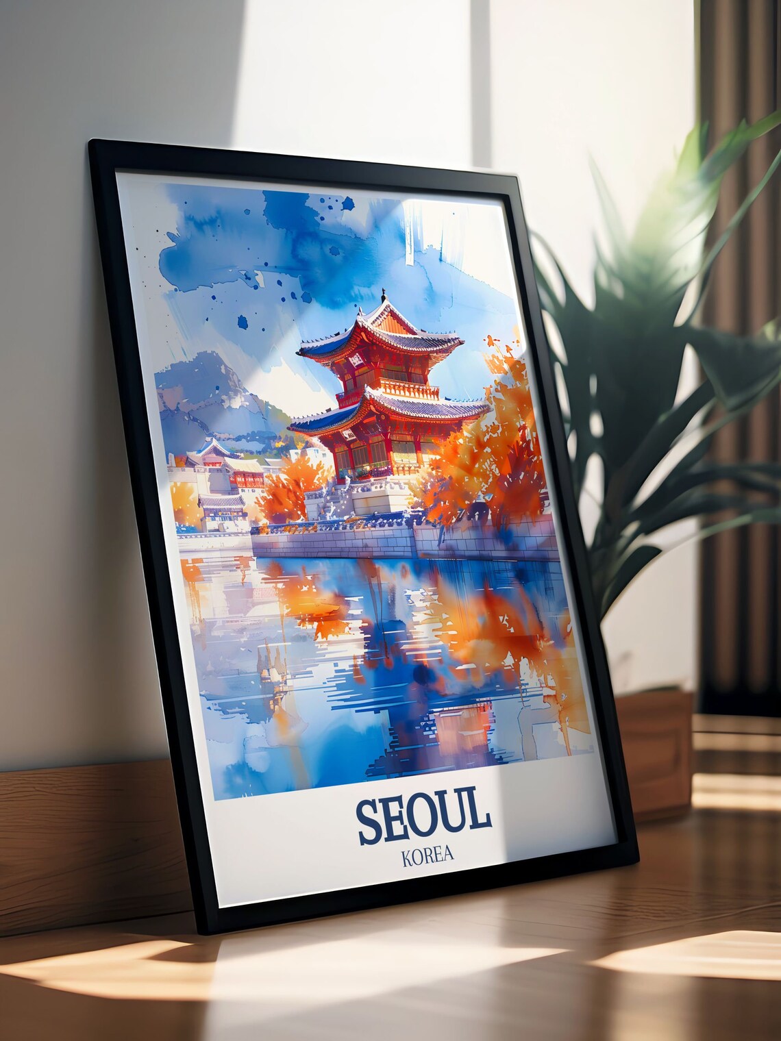 Seoul Palace Pavilion Autumn Foliage Watercolor Korea Travel Poster - Image 2