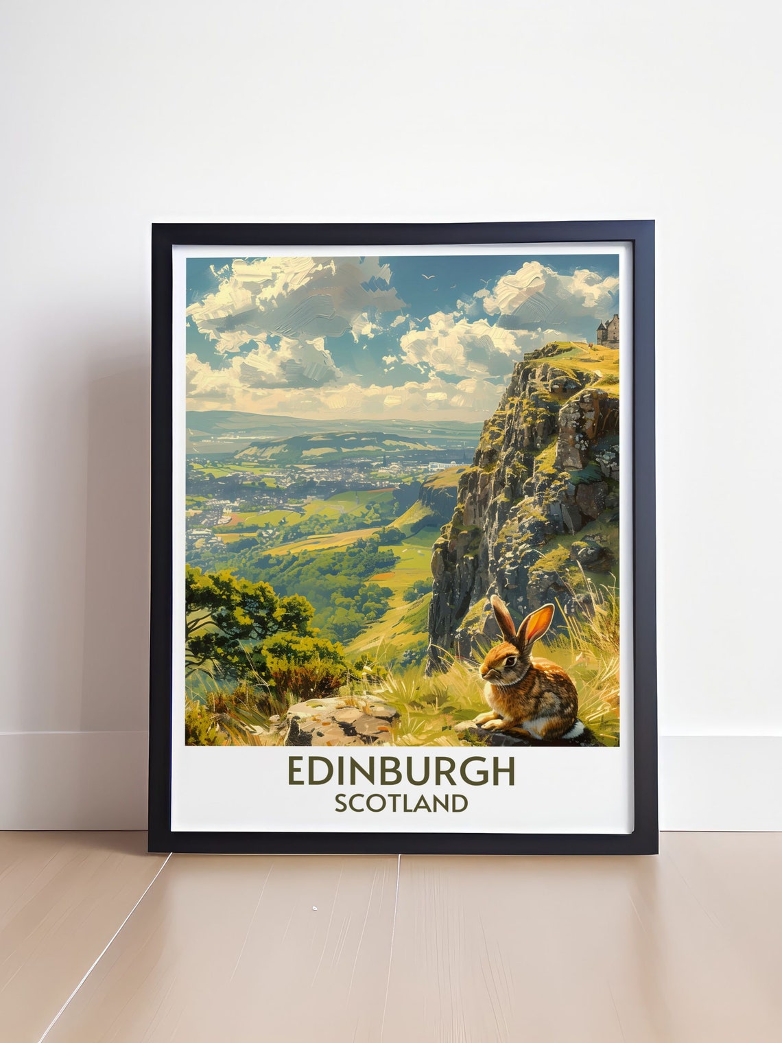 Edinburgh Rabbit on Rocky Crag Overlooking City Scotland Poster - Image 4