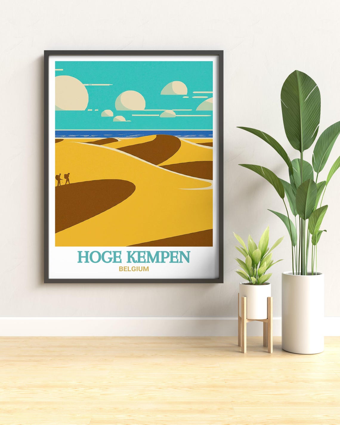 Hoge Kempen Belgium Golden Sand Dunes Hikers Minimal Art Poster - Image 3