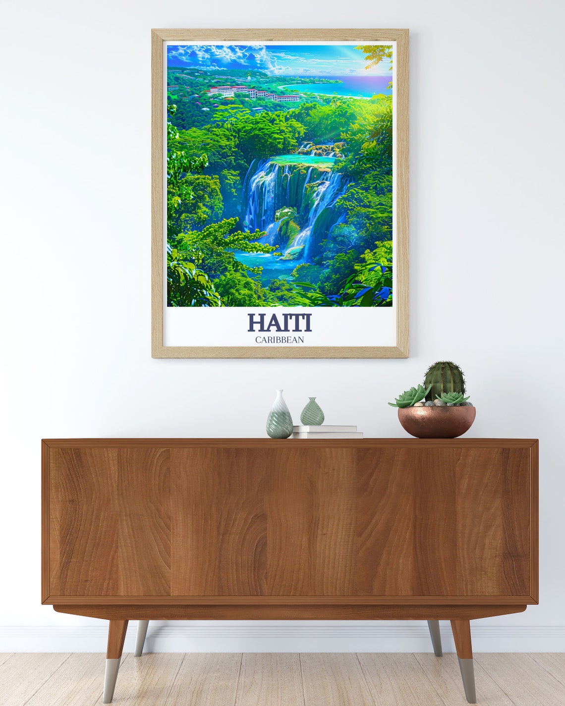 Haiti Caribbean Jungle Waterfall Bassin Bleu Lush Cascades View Poster - Image 3