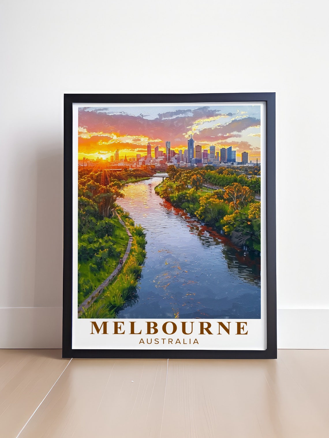 Melbourne Australia Yarra River City Skyline Sunset Travel Poster - Image 4