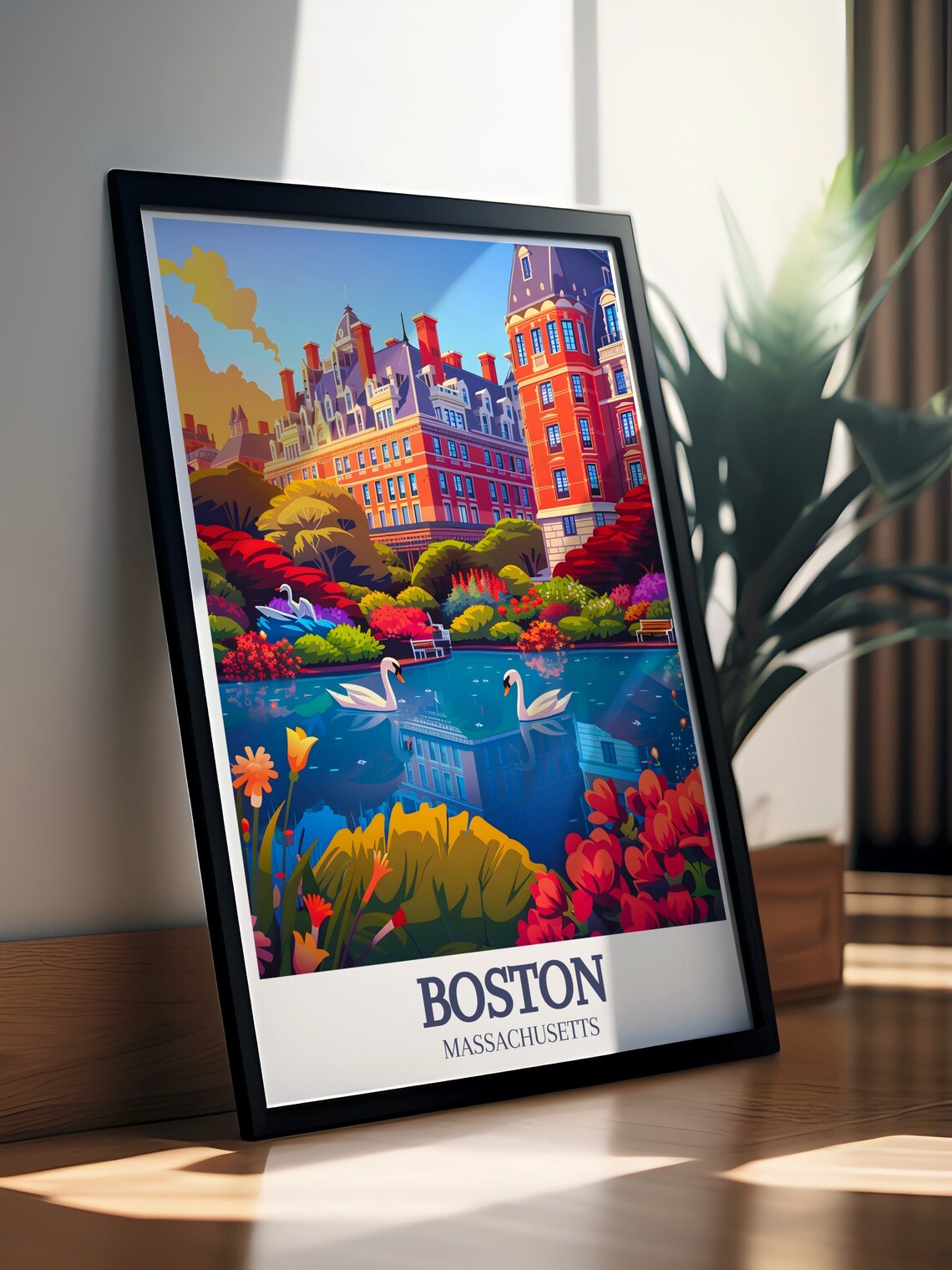 Boston Public Garden Swans and City Blooms Massachusetts Poster - Image 2