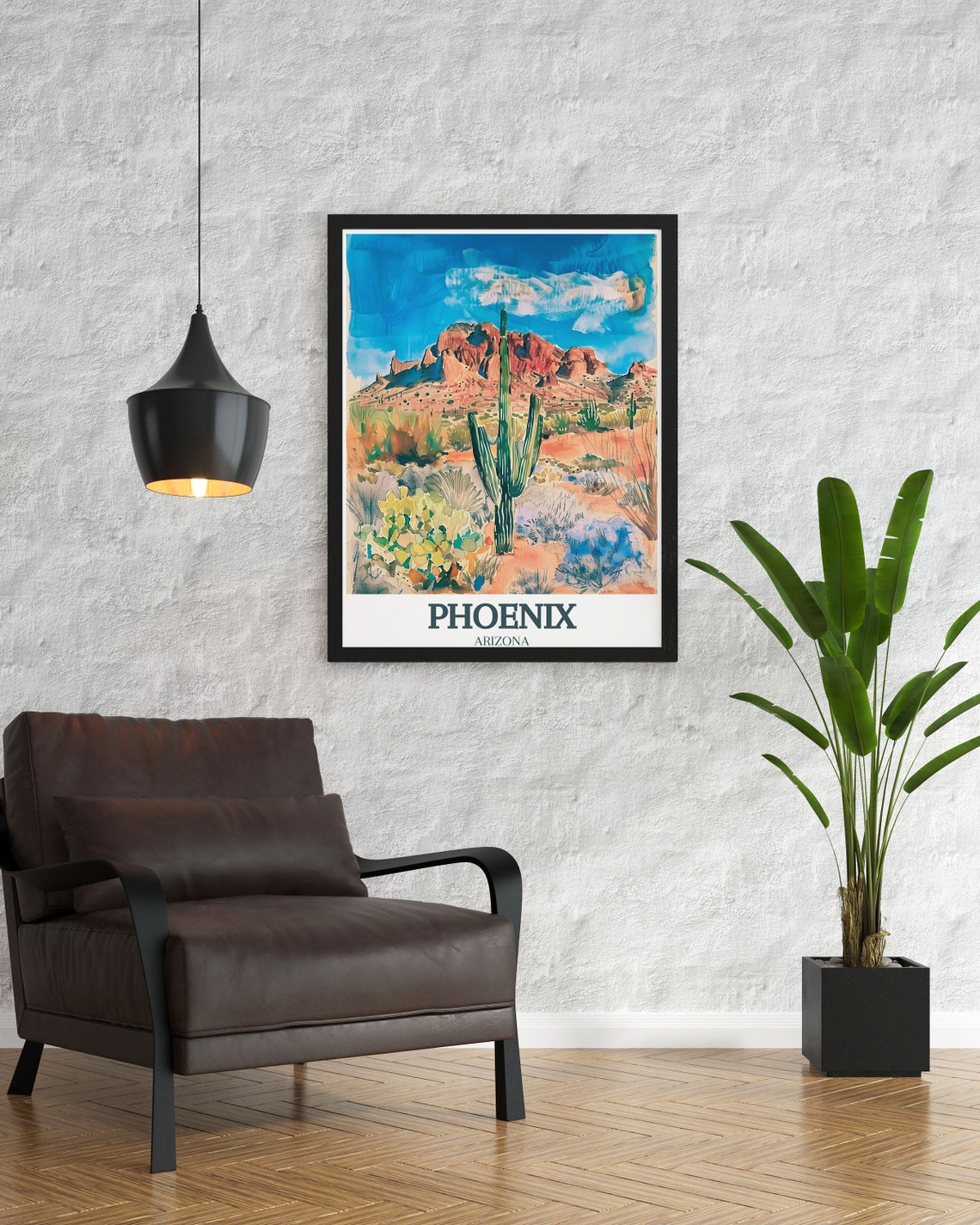 Phoenix Arizona Saguaro Cactus Camelback Mountain Watercolor Poster - Image 3