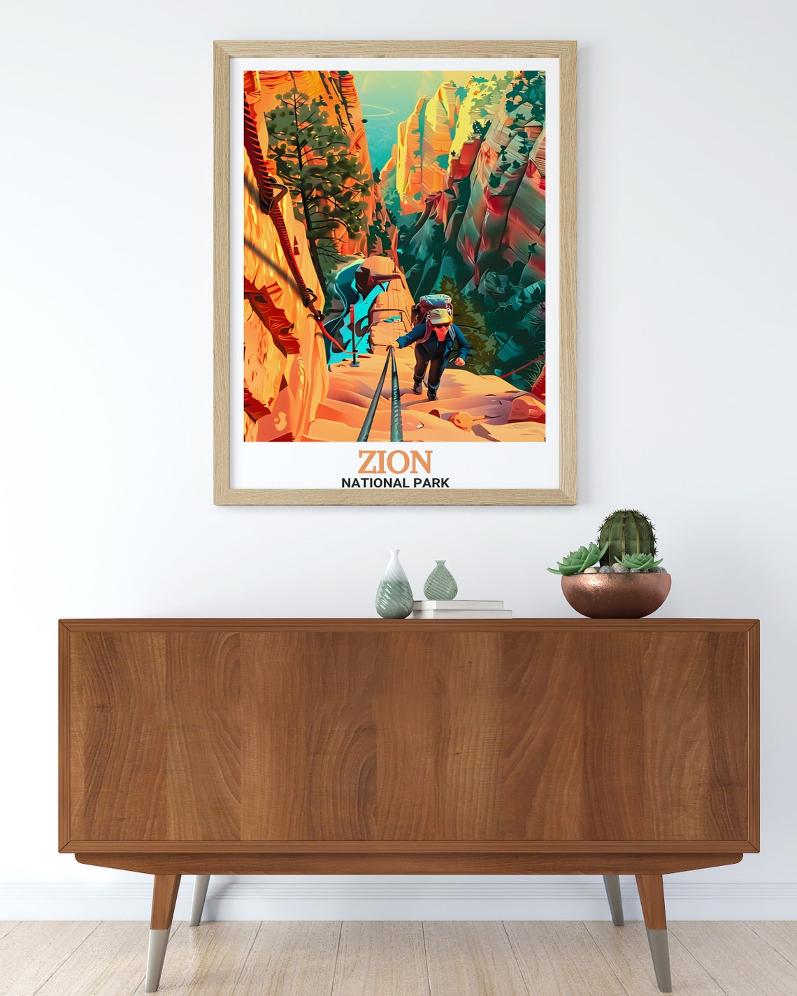 Zion National Park Angels Landing Hiker Chains View Travel Poster - Image 3