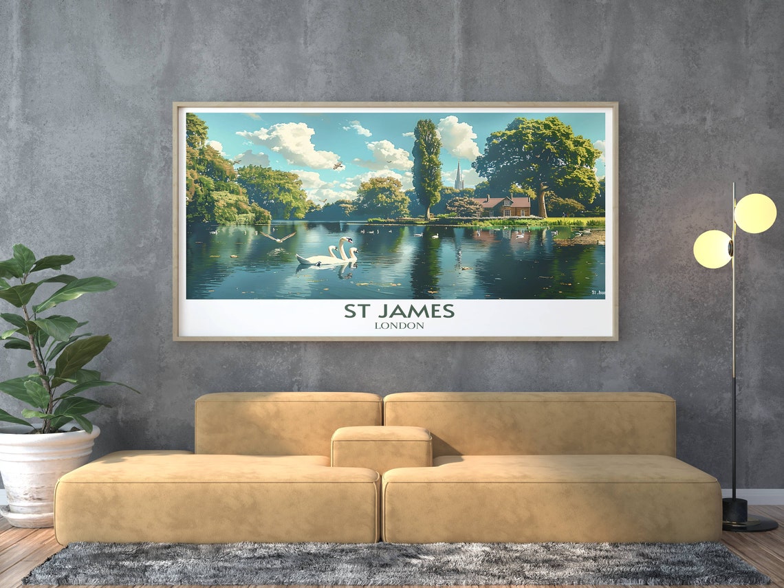 St James Park London Swans Lake Summer Serenity Travel Poster - Image 3