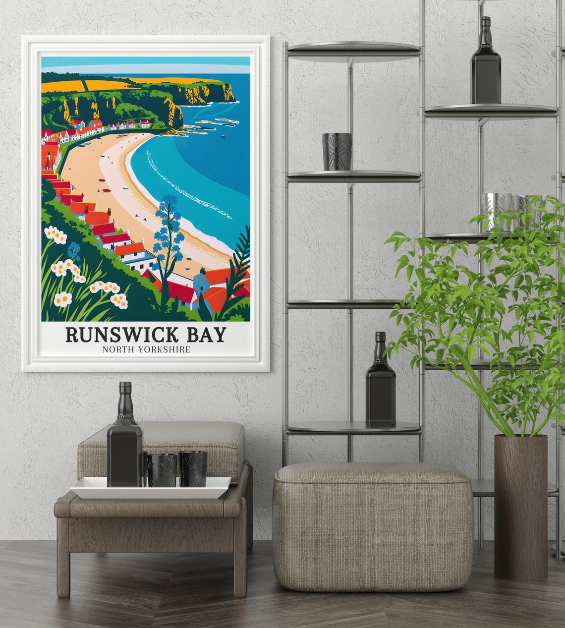 Runswick Bay North Yorkshire Beach Cottages Wildflowers Travel Poster - Image 2