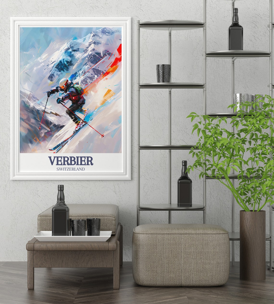 Verbier Switzerland Alpine Skier Speeding Downhill Travel Poster - Image 2