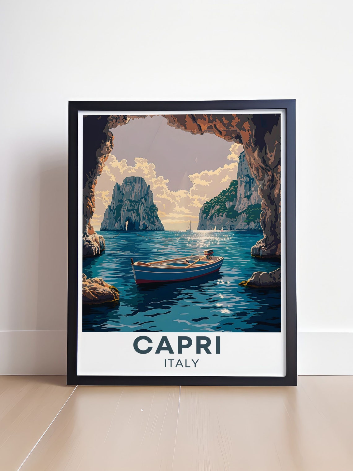 Capri Italy Blue Grotto Boat Cave Faraglioni Rocks Sea Travel Poster - Image 4