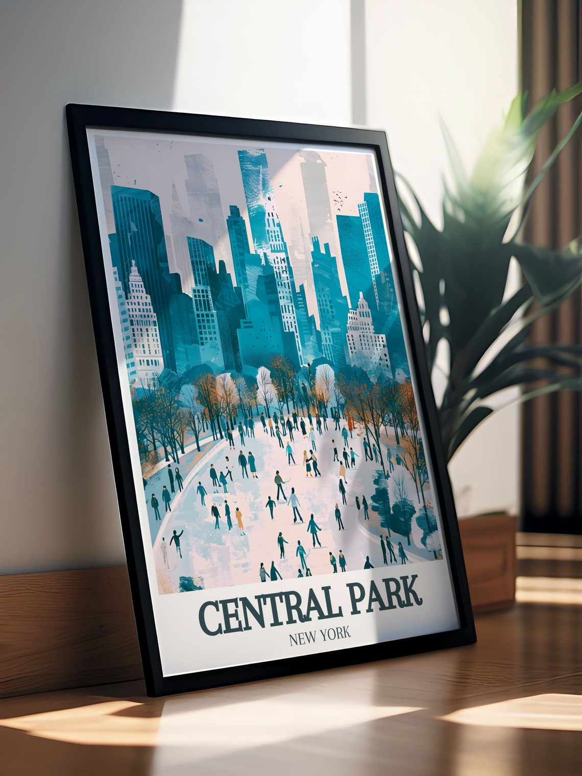 Central Park Ice Skating Rink Winter Manhattan Skyline Poster - Image 2