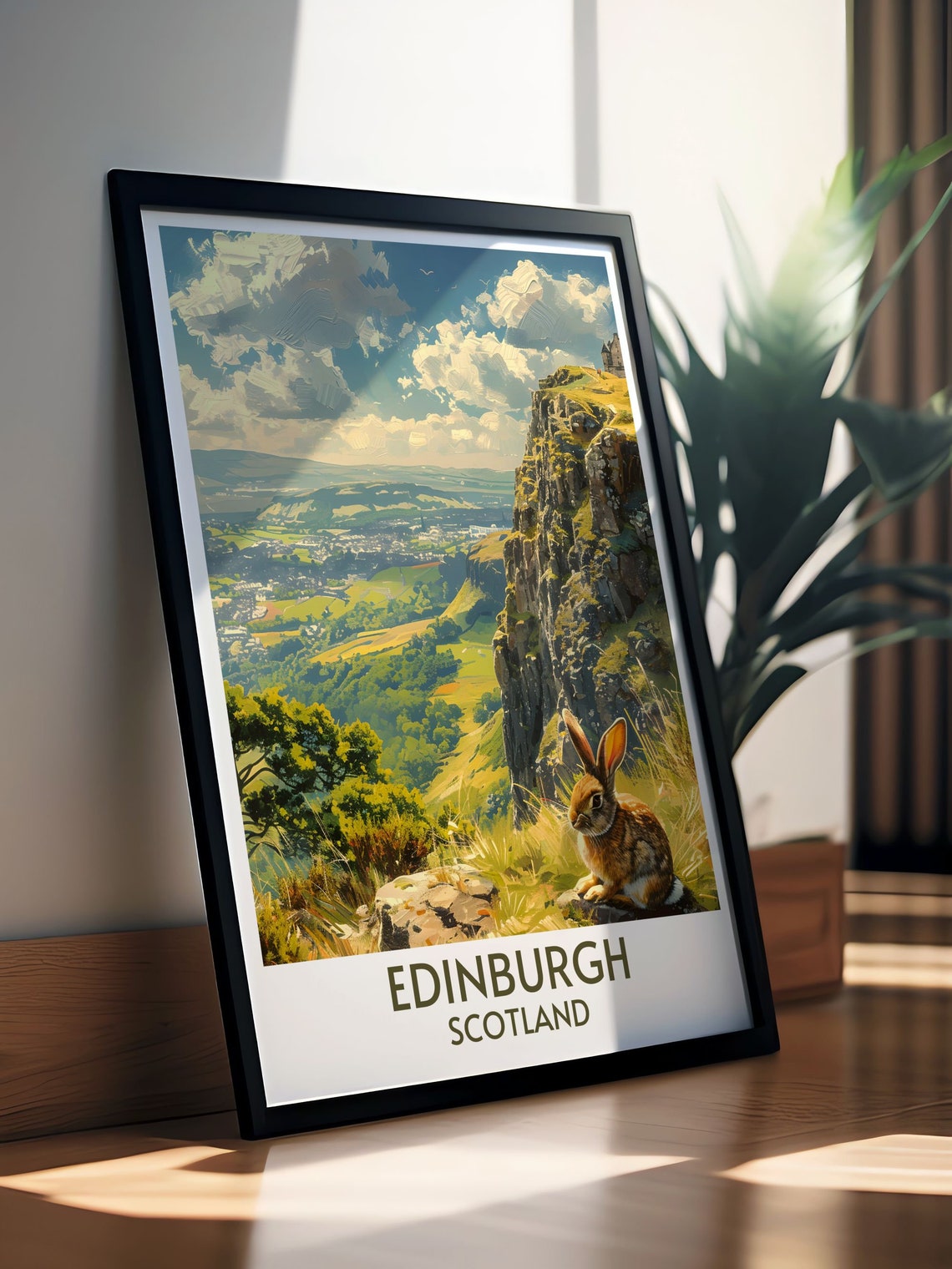 Edinburgh Rabbit on Rocky Crag Overlooking City Scotland Poster - Image 3