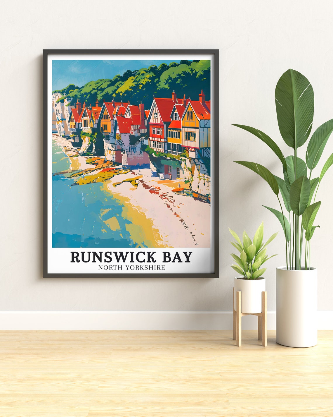 Runswick Bay Cliffside Fishing Village Cove Beach View Poster - Image 3