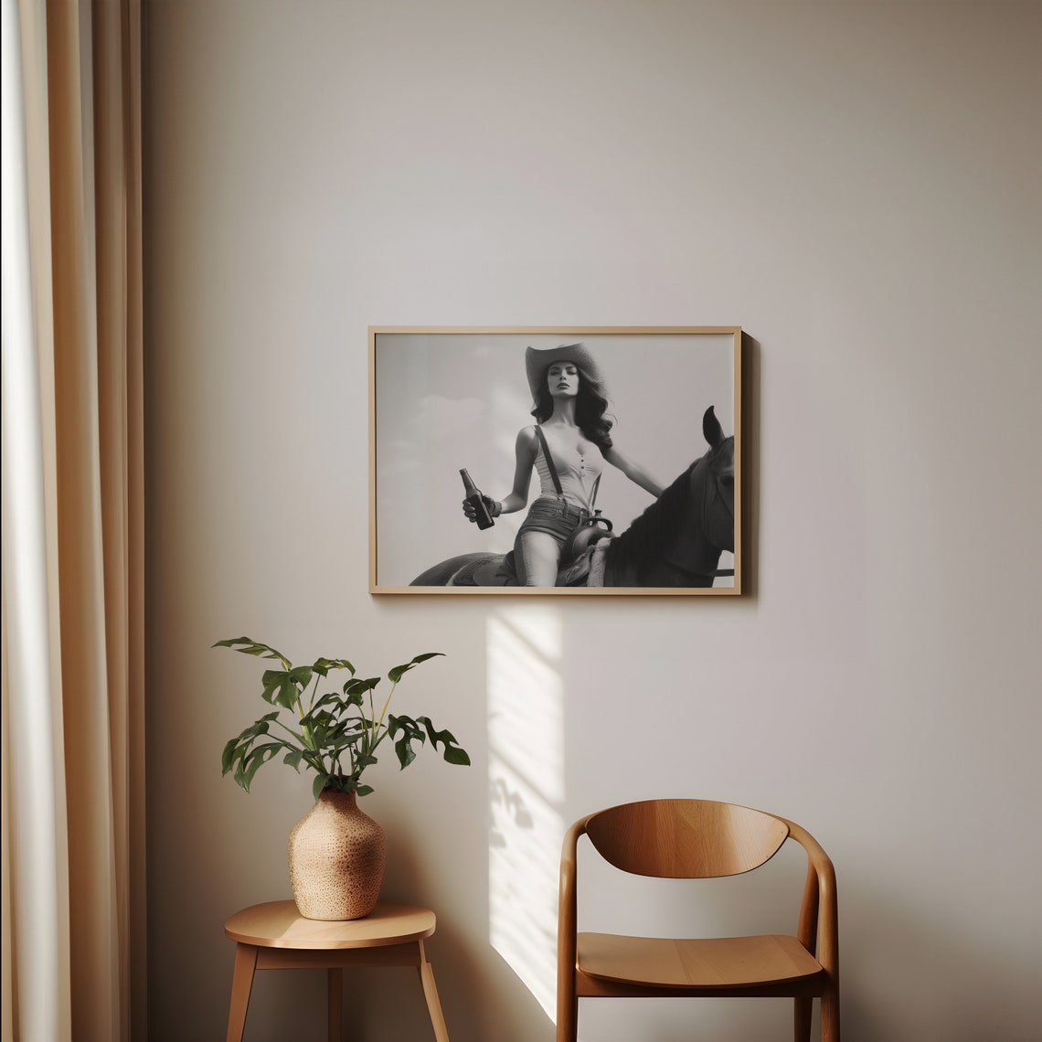Woman Riding On Horse Holding Beer Wall Art Cowgirl Print Western Girl Decor Black And White Print Vintage Wall Art Retro Farmhouse - Image 4