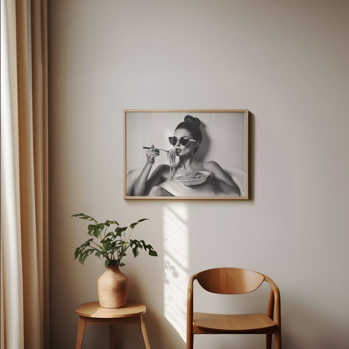 Woman Eating Spaghetti In Bathtub Art Print - Image 4