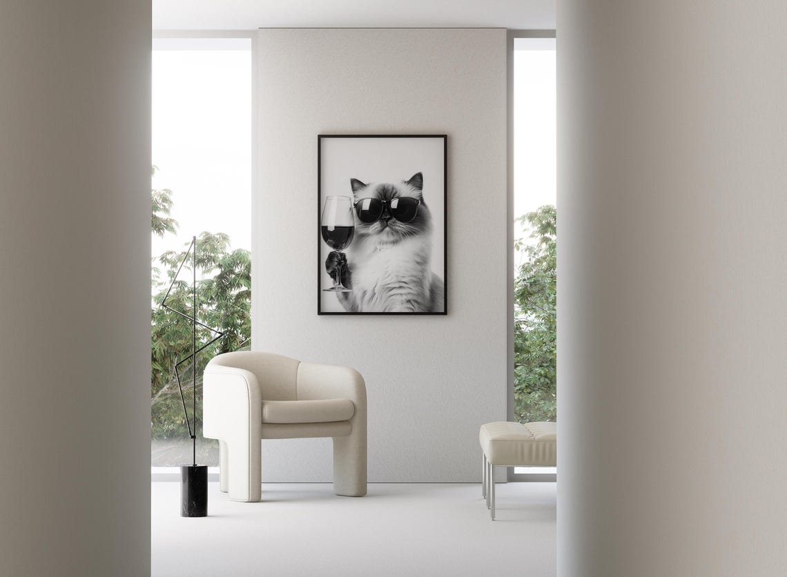 Himalayan Cat With Sunglasses Holding Wine Glass Funny Poster - Image 3