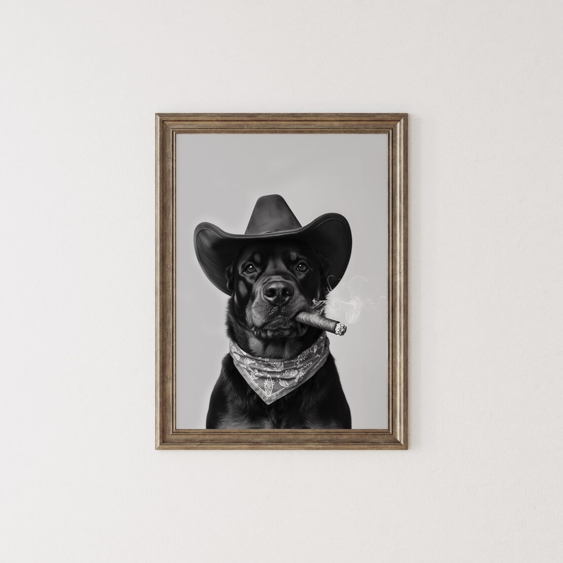 Rottweiler Cowboy Wall Art Western Print Black And White Print Dog Owner Gift Western Dog Art Vintage Dog Poster Trendy Retro Decor - Image 2