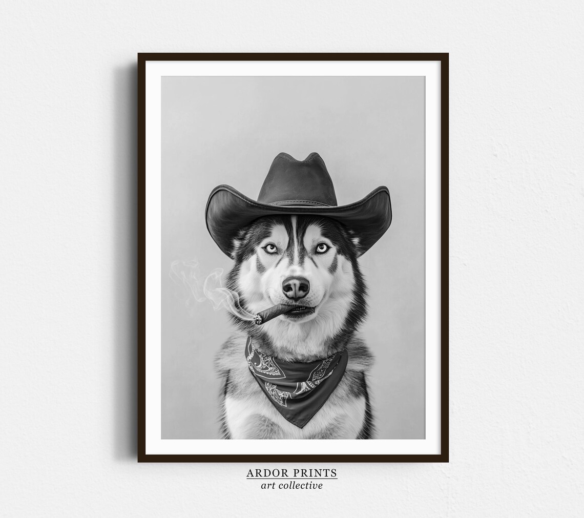 Siberian Husky Cowboy Vintage Dog Art Print