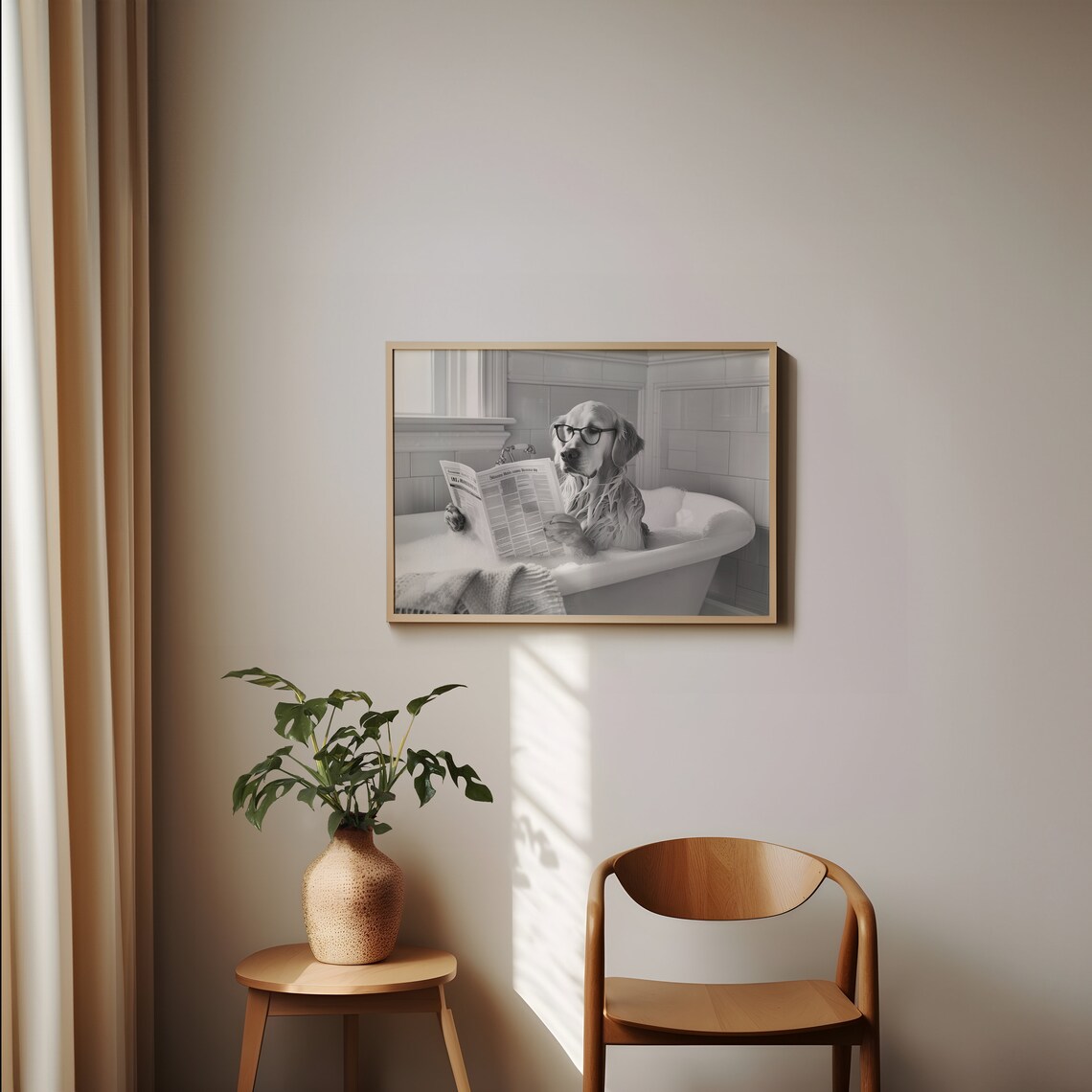 Golden Retriever in Bathtub, Funny Bathroom Art Print - Image 2