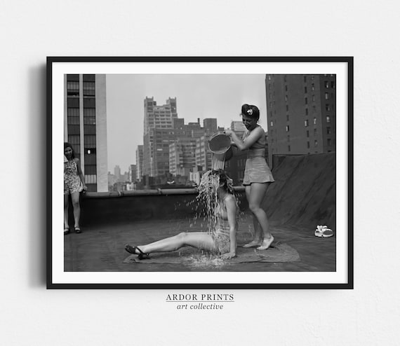New York City Rooftop Water Bucket Summer 1940s Vintage Photo Poster