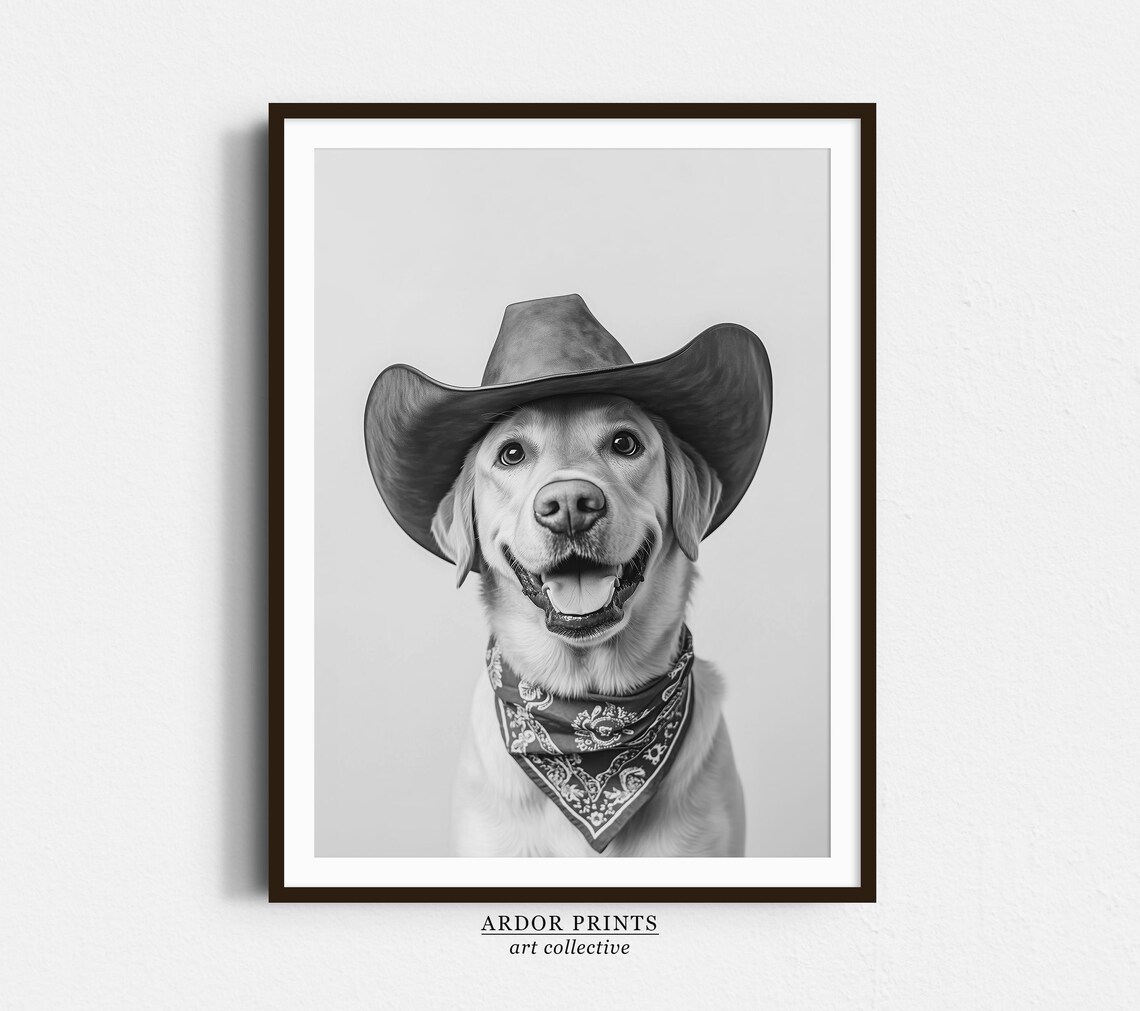 Labrador Cowgirl Hat Western Dog Art Poster