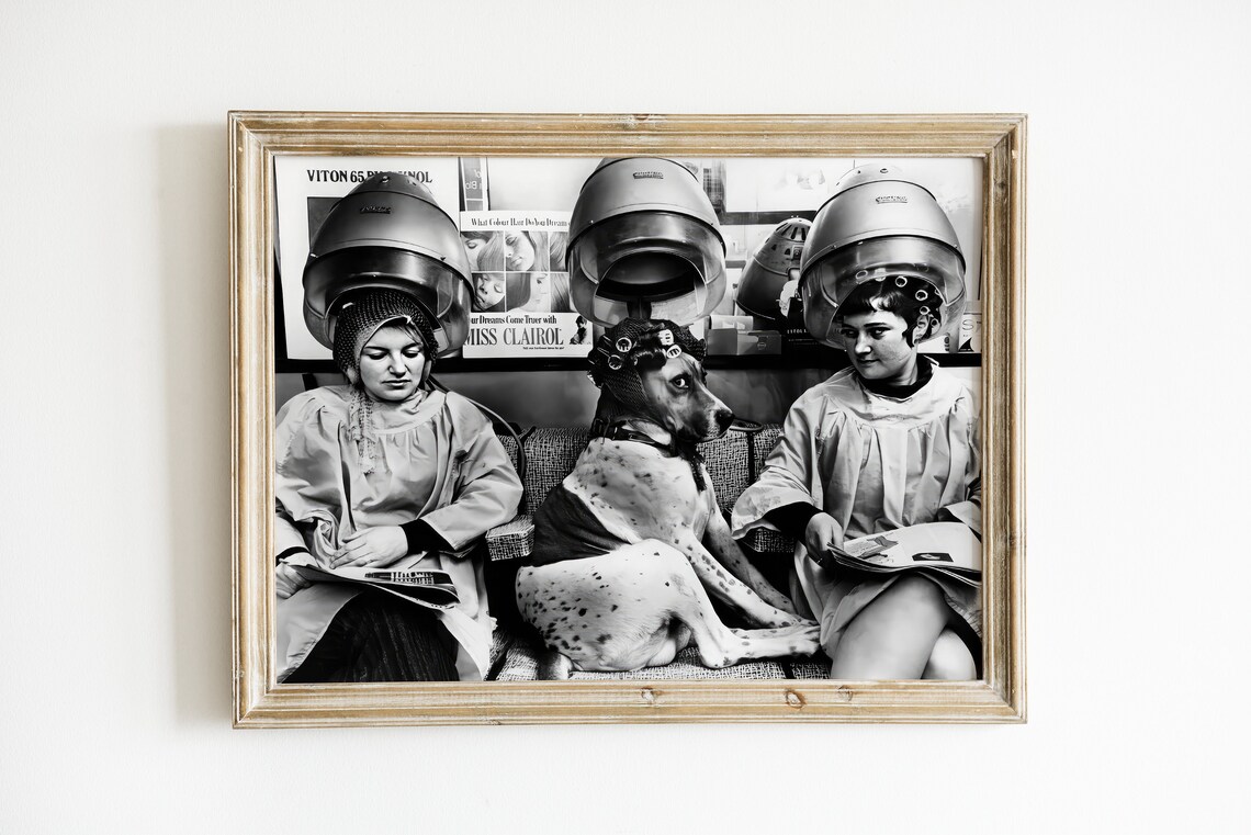 Women And Dog At Hair Salon Vintage Art Print - Image 2