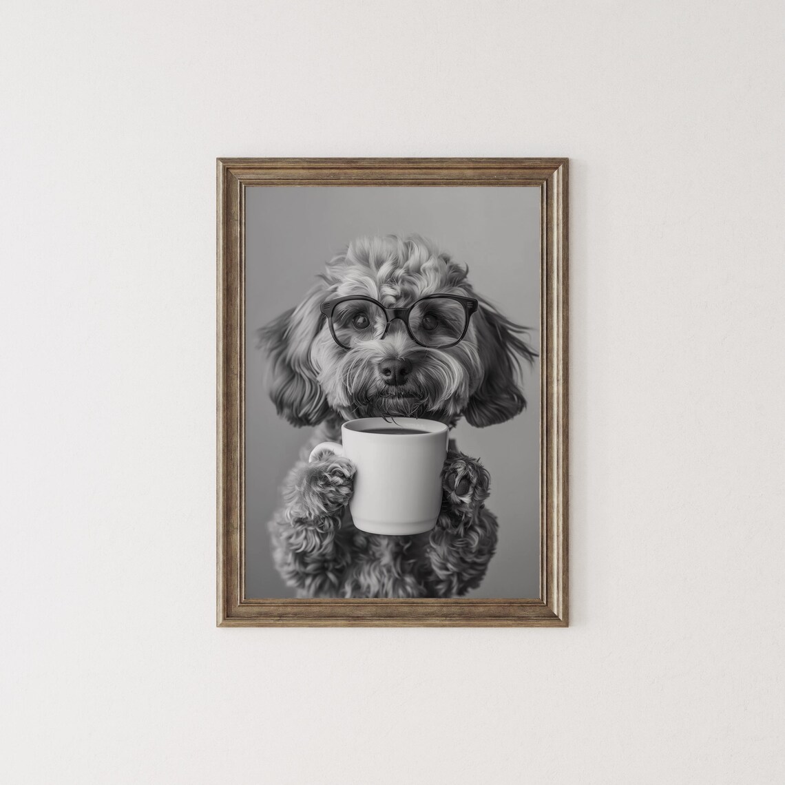 Cavapoo And Coffee Black-And-White Art Print - Image 2