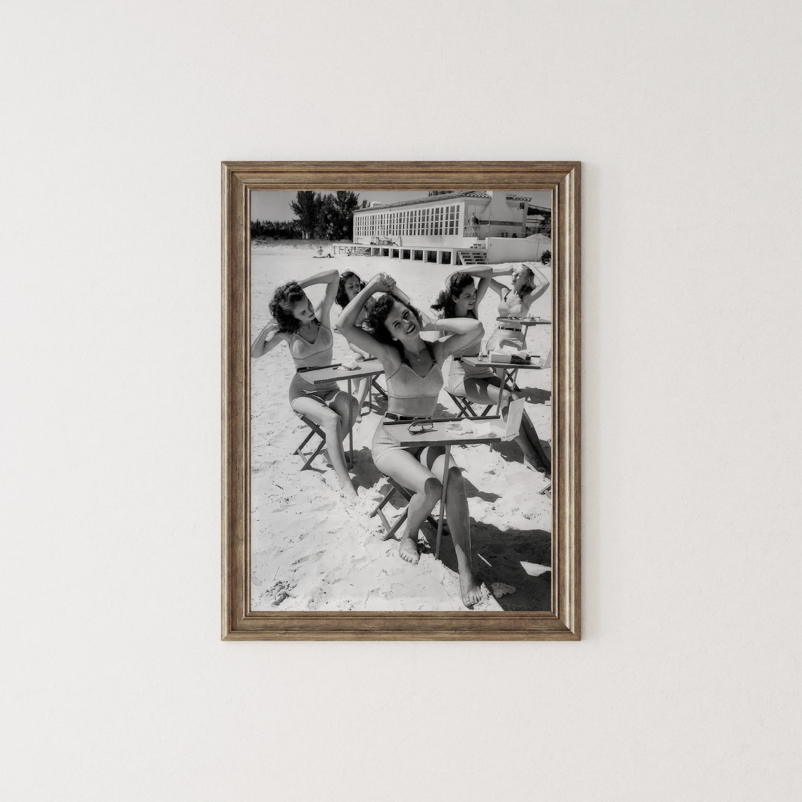 Beauty School At The Beach Wall Print 1940s Women In Swimwear Bikini Fashion Vintage Beauties Black And White Wall Art Retro Wall Decor - Image 2