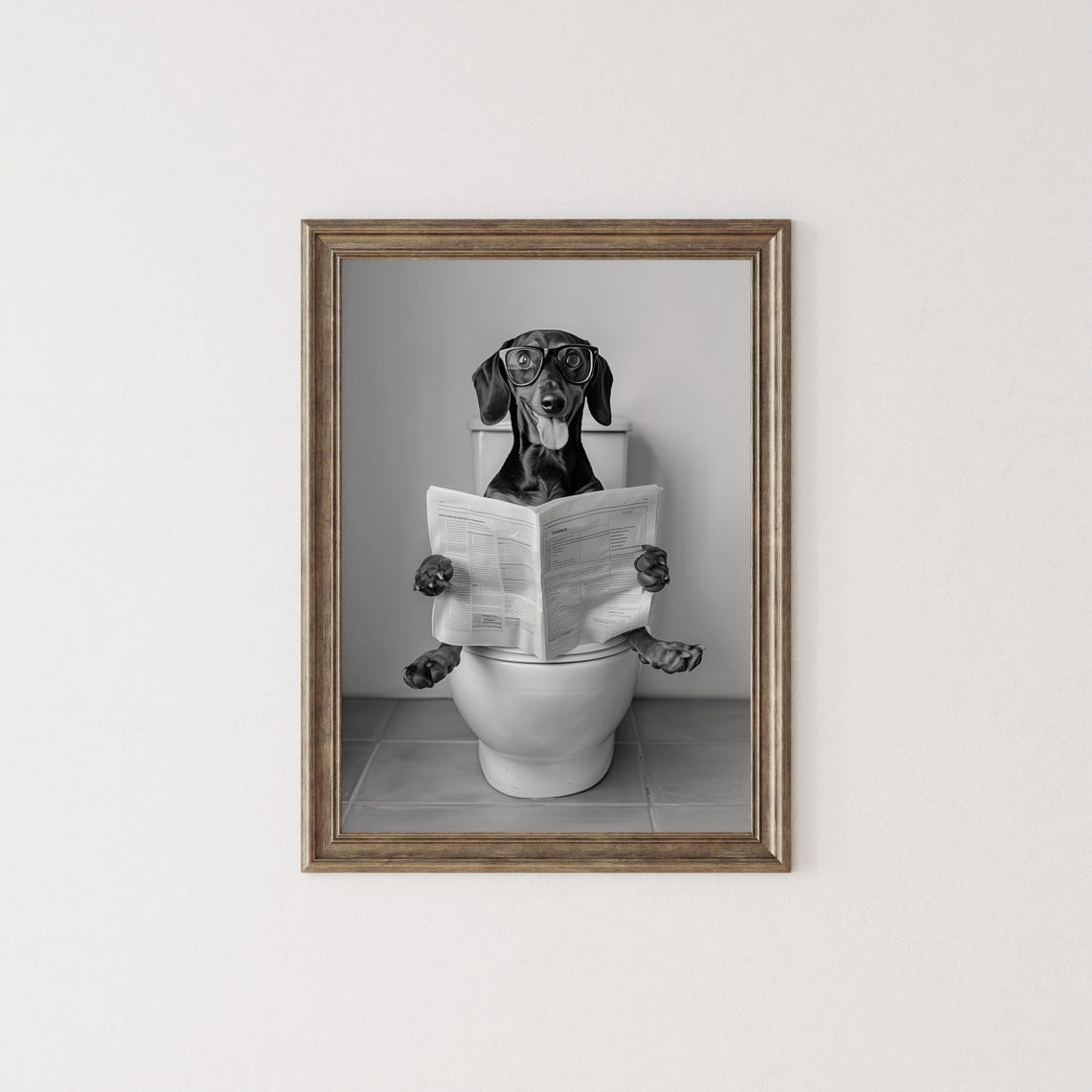 Dachshund Reading Newspaper Funny Dog With Glasses On Toilet Poster - Image 2