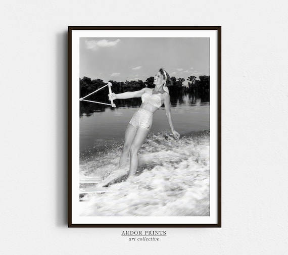 Woman Water Skiing On Lake Vintage 1950s Photo