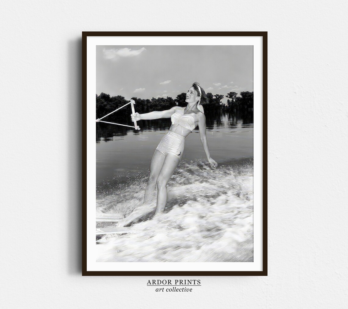 Woman Water Skiing On Lake Vintage 1950s Photo