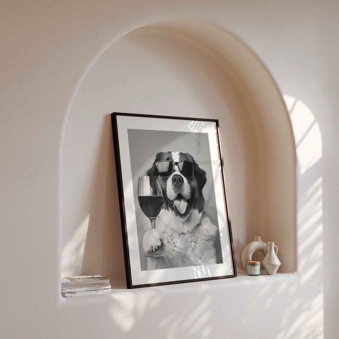St Bernard And Wine Black And White Art Print - Image 4