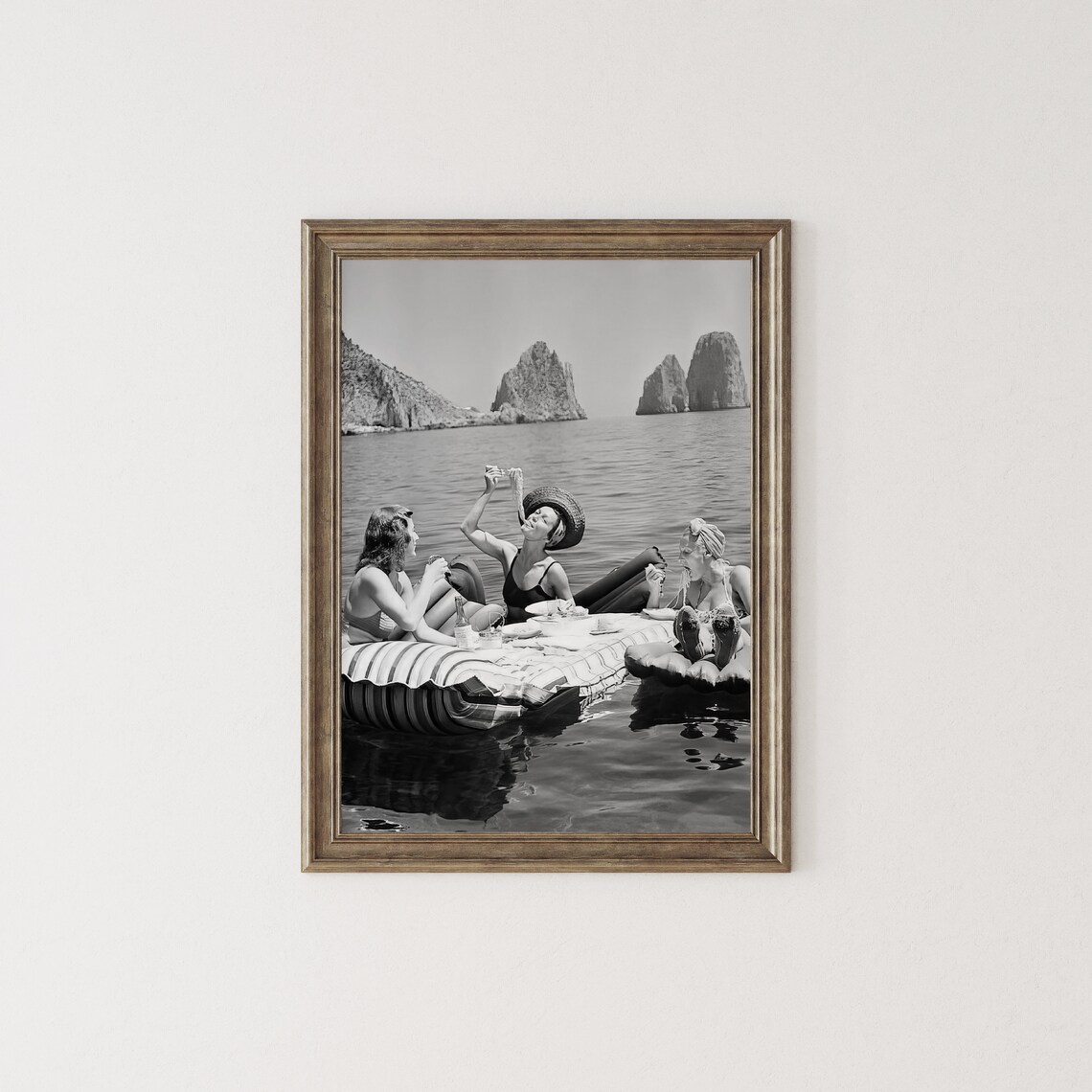 Women Eating Spaghetti on Water, Vintage Art Print - Image 2
